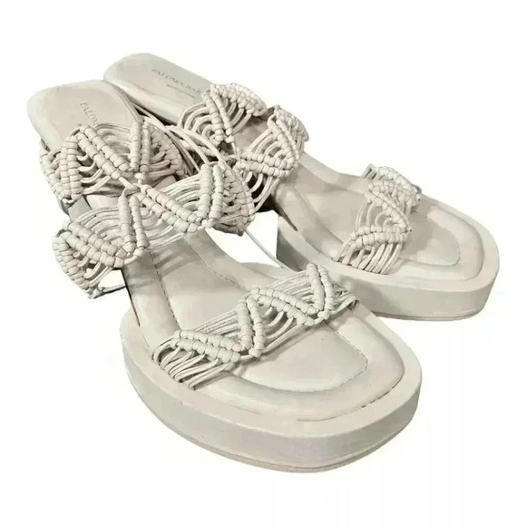 Paloma Barcelo Platform Heels Sandal Ivory Leather Women's 41/11 - Picture 2 of 8